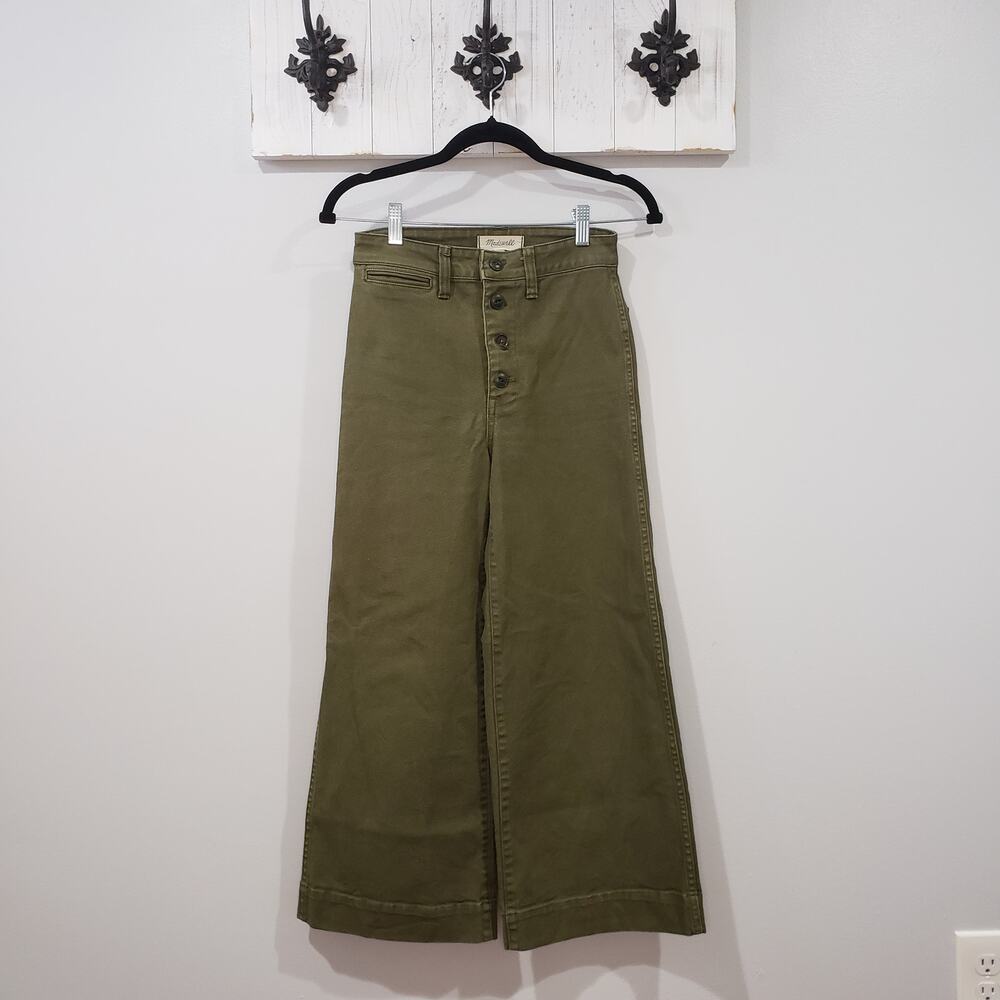 Madewell Emmett Wide Leg Crop Pants Olive Green High Rise Size 24